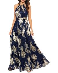 Aqua - Floral Print Foil Halter Gown - Lyst
