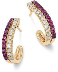 Bloomingdale's Fine Collection - Bloomingdale's Fine Jewelry Ruby & Diamond Huggie Hoop Earrings - Lyst