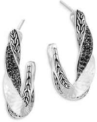 John Hardy - Sterling Silver Classic Chain Black Sapphire & Black Spinel Twisted Hammered Hoop Earrings - Lyst