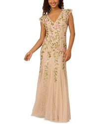 Adrianna Papell - Beaded Mesh Flutter Sleeve Dress - Lyst