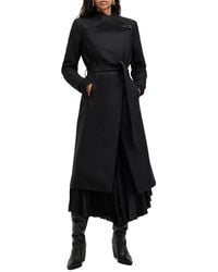 AllSaints - Riley Wrap Around Belted Long Line Wool Coat - Lyst