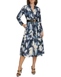 Donna Karan - Belted Long Sleeve Midi Satin Dress - Lyst