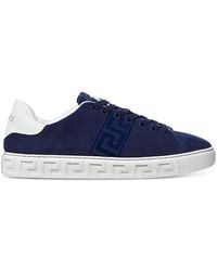 Versace - Embroidered La Greca Suede Sneakers - Lyst