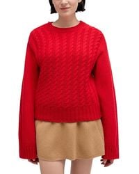 Ganni - Wool Blend Crewneck Chunky Cable Sweater - Lyst