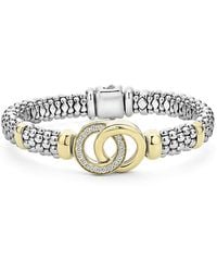 Lagos - 18K & Sterling Signature Caviar Diamond Interlocking Circle Beaded Bracelet - Lyst