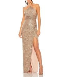 Mac Duggal - One Shoulder Ruched Side Front Slit Sequin Gown - Lyst