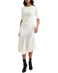 Ted Baker Alltaa Knitted And Faux-leather Midi Dress in Brown | Lyst