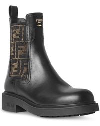 Fendi - Filo Leather & Ff Fabric Biker Boots - Lyst
