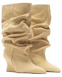 Balmain - Draped Suede Wedge Ankle Boots - Lyst