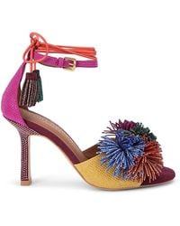 Kurt Geiger - Suede Pom Pom Ankle Tie Sandals - Lyst