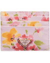 Prada - Floral-Print Saffiano Leather Card Holder - Lyst