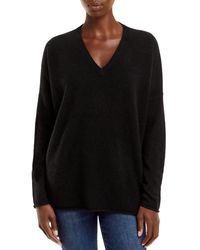 C By Bloomingdale's Oversized V Neck Cashmere Sweater - Black