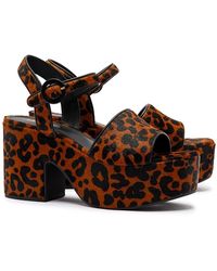 Larroude - Miso Animal Print Calf Hair High Heel Platform Sandals - Lyst