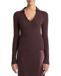 Vince - Cashmere Silk Ribbed Button Loop Polo Top - Lyst