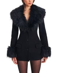 Miss Circle - Hailee Wool Blend Mini Coat With Removable Fur Lapel - Lyst