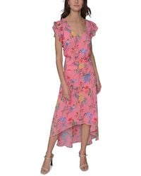 Karl Lagerfeld - Floral High Low Flutter Sleeve Dress - Lyst