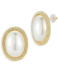 Aqua - Imitation Pearl Oval Statement Stud Earrings - Lyst