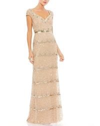 Mac Duggal - Cap Sleeve Sweetheart Neckline Beaded Sequin Column Gown - Lyst