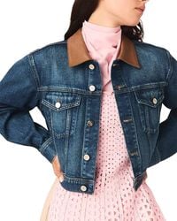 Maje - Denim Jacket With Leather Collar - Lyst