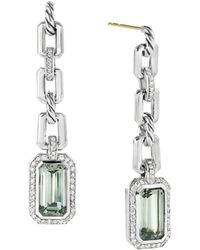 David Yurman Novella Chain - Link Drop Earrings With Prasiolite And Pavé Diamonds - Metallic