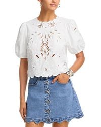 Aqua - Embroidered Lace Elbow Sleeve Top - Lyst