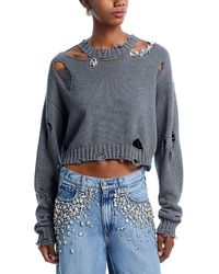 Area - Distressed Crystal Embellished Sweater - Lyst