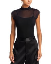 Aqua - Mesh Mock Neck Top - Lyst