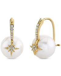 Sydney Evan - 14K Freshwater Pearl & Diamond Pave Starburst Bead Earrings, 0.09 Tcw - Lyst