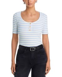 Aqua - Striped Rib Button T Shirt - Lyst