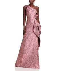 Teri Jon - Jacquard One Shoulder Ruffle Gown - Lyst