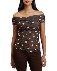 Ted Baker - Zaamo Cross Over Neck Printed Mesh Top - Lyst