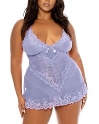Oh La La Cheri - Plus Valentine Soft Cup Lace Babydoll With Bows And G-String Panty - Lyst