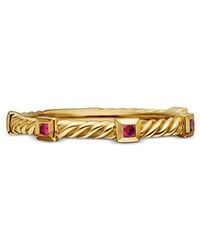 David Yurman - 18k Yellow Gold Cable Ruby Stack Band Ring - Lyst