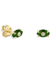 Sydney Evan - 14K Diamond & Nephrite Jade Tiny Carved Stone Bezel Protective Eye Stud Earrings, 0.01 Tcw - Lyst