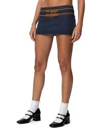 Edikted - Sky Double Buckle Denim Mini Skort - Lyst