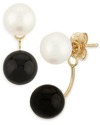 Bloomingdale's Fine Collection - Onyx & Cultured Freshwater Pearl Front-To-Back Drop Earrings - Lyst