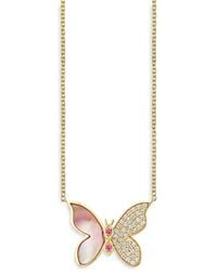 Sydney Evan - Wicked X 14K Glinda Diamond Pave Butterfly Pendant Necklace, 18 - Lyst