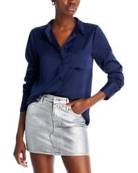 Aqua - Satin Button Front Blouse - Lyst