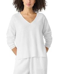 Eileen Fisher - Linen Cotton V Neck Sweater - Lyst