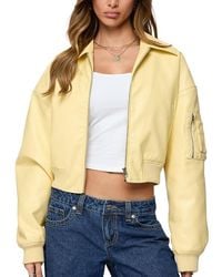 Edikted - Zayna Cropped Faux Leather Bomber Jacket - Lyst