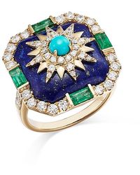 Bloomingdale's Fine Collection - Lapis, Emerald, And Diamond Star Statement Ring - Lyst
