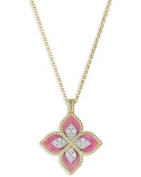 Roberto Coin - 18K & Venetian Princess Rhodonite & Diamond Flower Pendant Necklace, 16-18 - Lyst