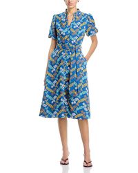 Tahari - Split Neck Button Down Fit And Flare Dress - Lyst