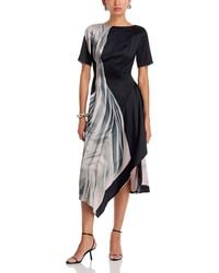 Jason Wu - Dancing Pleat Print Short Sleeve Fit And Flare Dress - Lyst