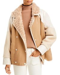 OOF WEAR Double Breasted Faux Shearling Mixed - Media Coat - Natural