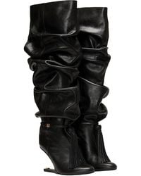Balmain - No Wedge Textured Leather Thigh-High Boots With Tassel - Lyst