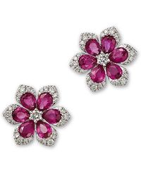 Bloomingdale's Fine Collection - Ruby & Diamond Flower Stud Earrings 14K - Lyst
