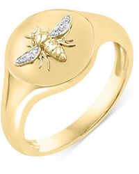 Bloomingdale's Diamond Bee Signet Ring In 14k Yellow Gold - Metallic