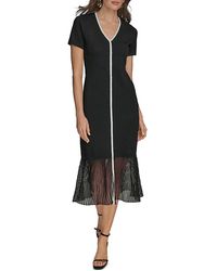 Donna Karan - Button Front Midi Dress - Lyst