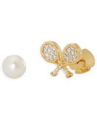 Kate Spade - Queen Of The Court Imitation Pearl & Pavé Tennis Mismatch Stud Earrings In Gold Tone - Lyst